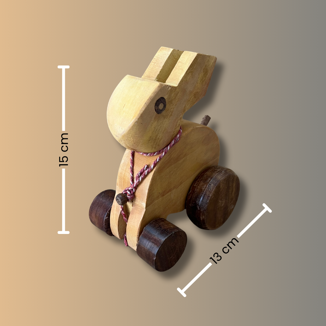 Wooden Pull Along Rabbit Toy | 15 cm | Educational Play Toy with Wheels | Eco-Friendly & Handcrafted for Toddlers
