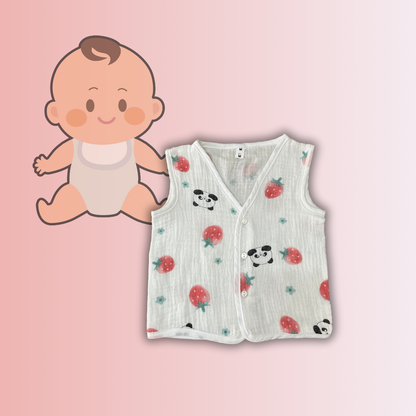 Baby Muslin Cotton Jhabla Vest | 0–6 Months | 25 x 28 cm | Organic Cotton, Soft & Breathable | Cute Random Prints