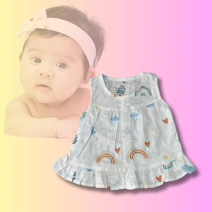 Muslin Frock/Jhabla for Baby Girls | 0-6 Months | Soft & Breathable | Multi-Color | Newborn Baby Dress
