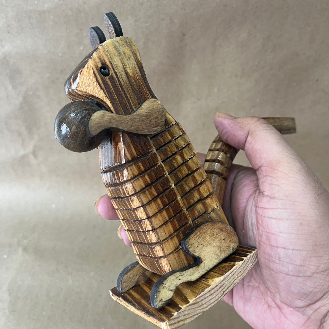 Handcrafted Wooden Squirrel Toy | 14 cm | Decorative Showpiece for Kids Room | Natural Wood, Eco-Friendly