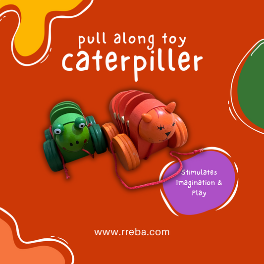Wooden Pull Along Caterpillar Toy | Educational & Imaginative Play for Kids | Eco-Friendly, Handmade Toy with Wheels