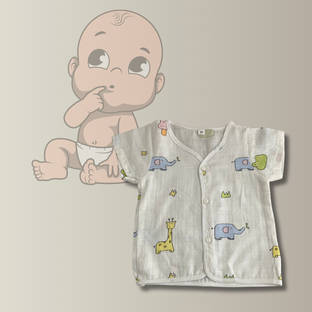 Muslin Half-Sleeve Jhabla for Newborns (0–3 Months) | Soft & Breathable Cotton | Unisex Baby Vest | Random Cute Colors