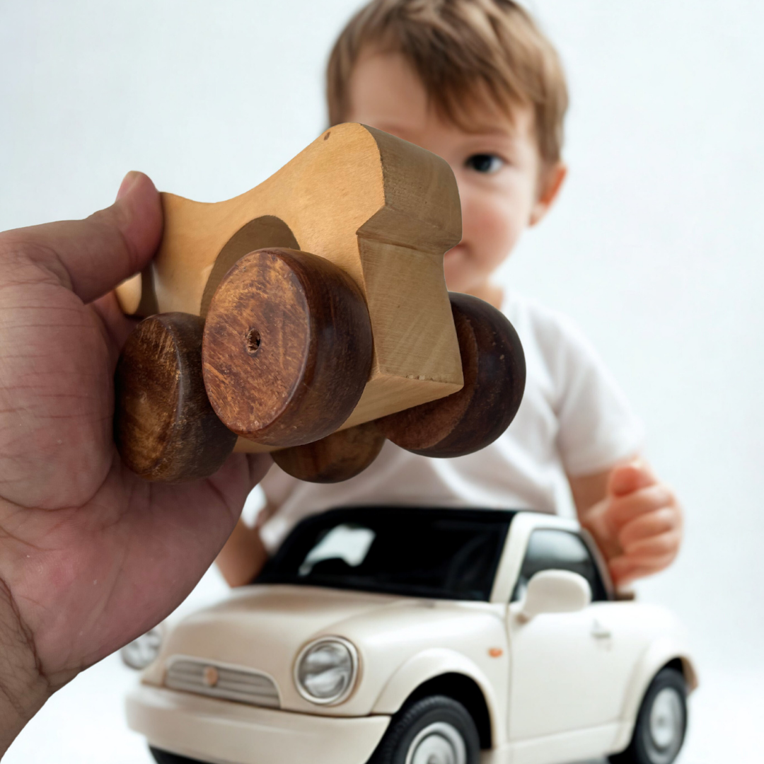 Wooden Rolling Animal Toy with Round Wheels – Push & Pull Fun for Toddlers