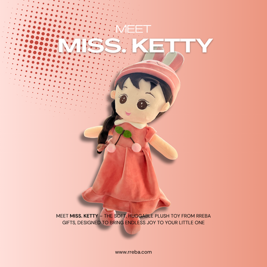 Miss Ketty – 46 cm Soft Stuffed Girl Doll | Dark Pink Dress | Super Soft, Washable & 100% Safe for Kids