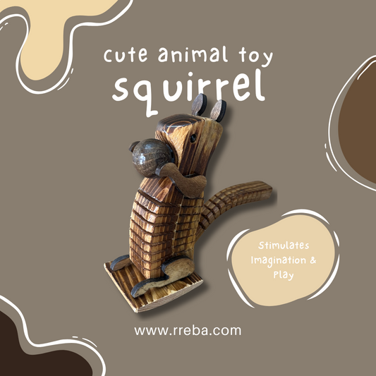 Handcrafted Wooden Squirrel Toy | 14 cm | Decorative Showpiece for Kids Room | Natural Wood, Eco-Friendly