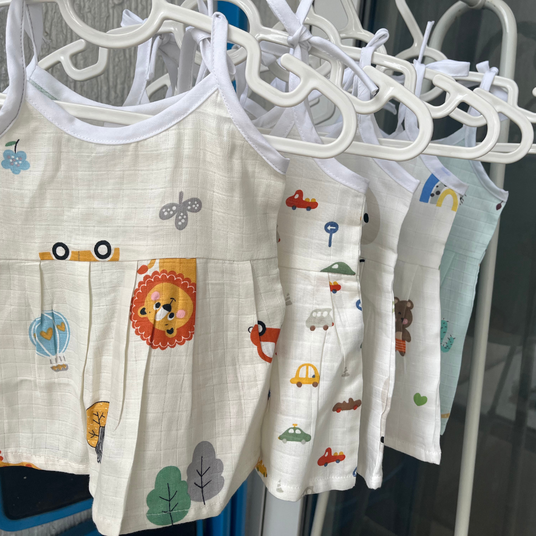Muslin Knot-Tie Frock Jhabla for Newborn Baby Girls | Soft Cotton | 0-3 Months