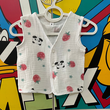 Baby Muslin Cotton Jhabla Vest | 0–6 Months | 25 x 28 cm | Organic Cotton, Soft & Breathable | Cute Random Prints